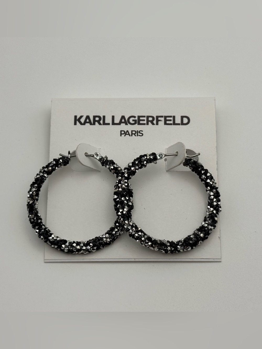 Karl Lagerfeld Black Crystal Embellished Hoop Earrings